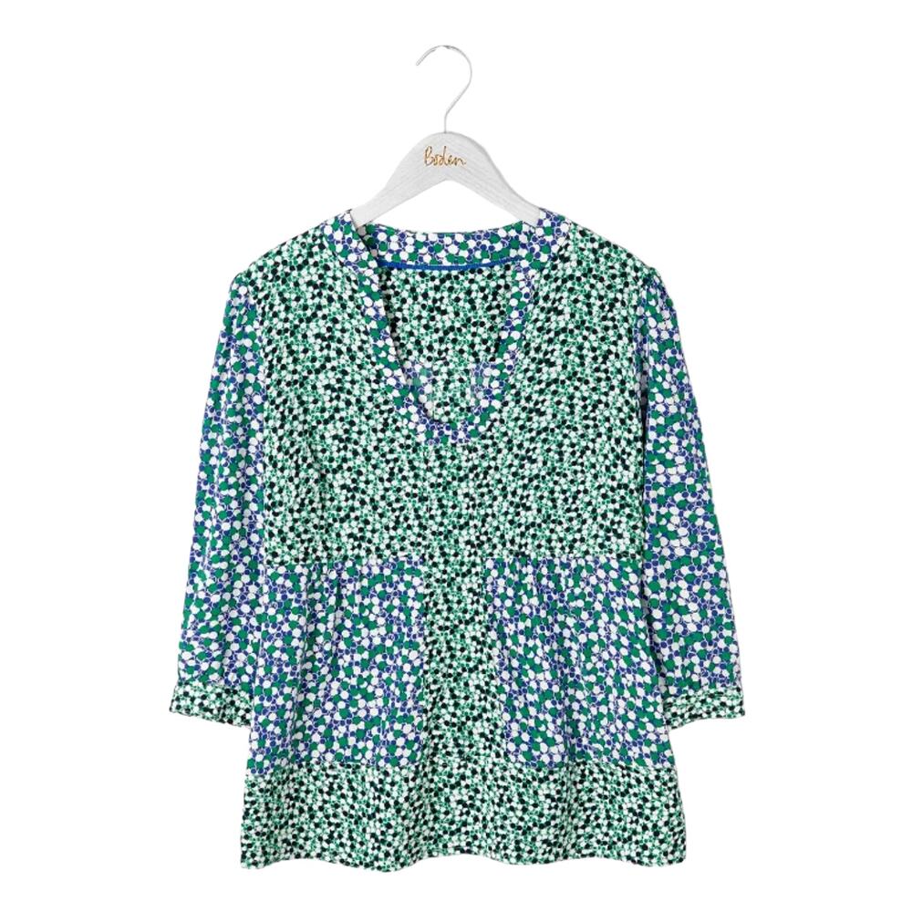 Boden Mollie Bloomsbury Green Blue Polka Dot Top
